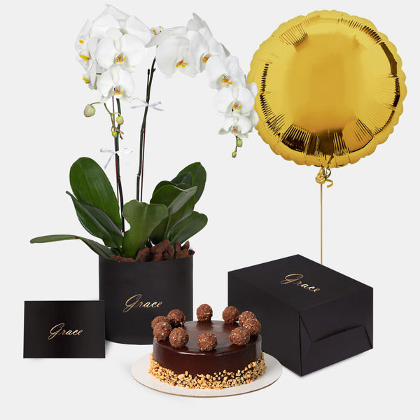 Orchids in Box with Cake Bundle