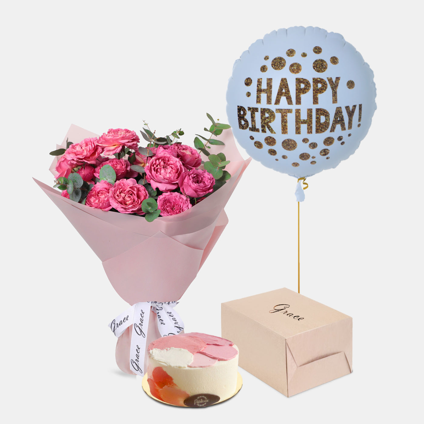 Flowers with Birthday Cake and Balloons