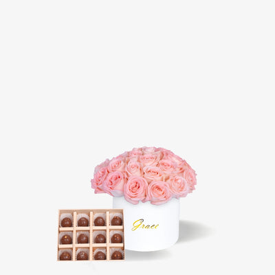 Roses in a Box with Chocolate Truffles (12Pcs)