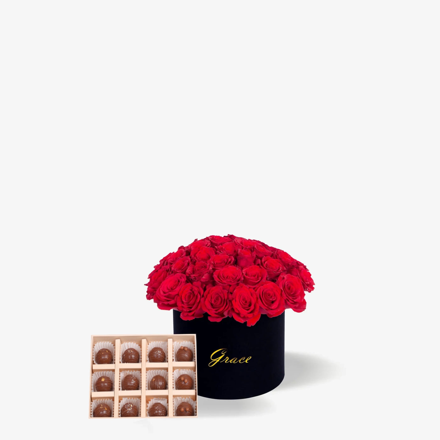 Roses in a Box with Chocolate Truffles (12Pcs)