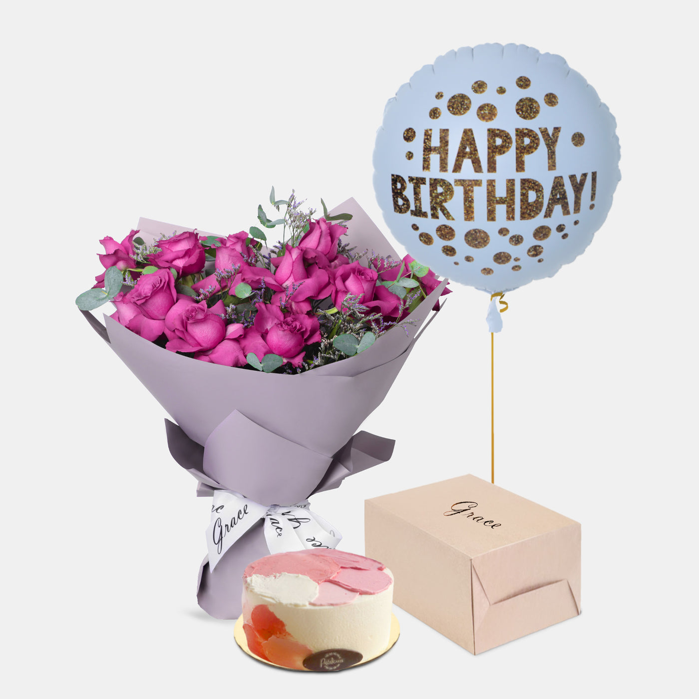 Flowers with Birthday Cake and Balloons