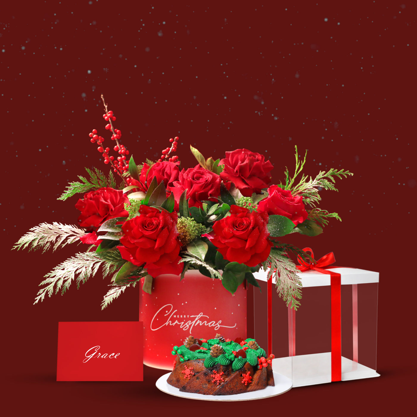 Holly Berry Flower Bundle with Cake