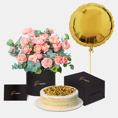 Julieta Peach in Box with Cake Bundle