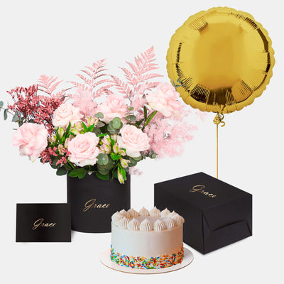 Flamingo in Box with Cake Bundle