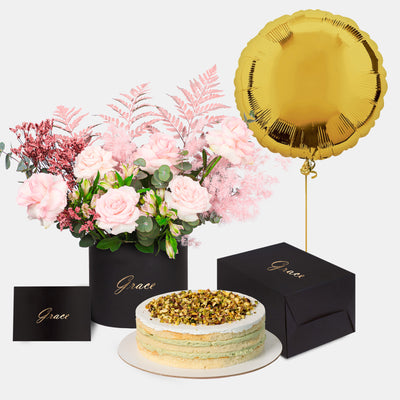 Flamingo in Box with Cake Bundle