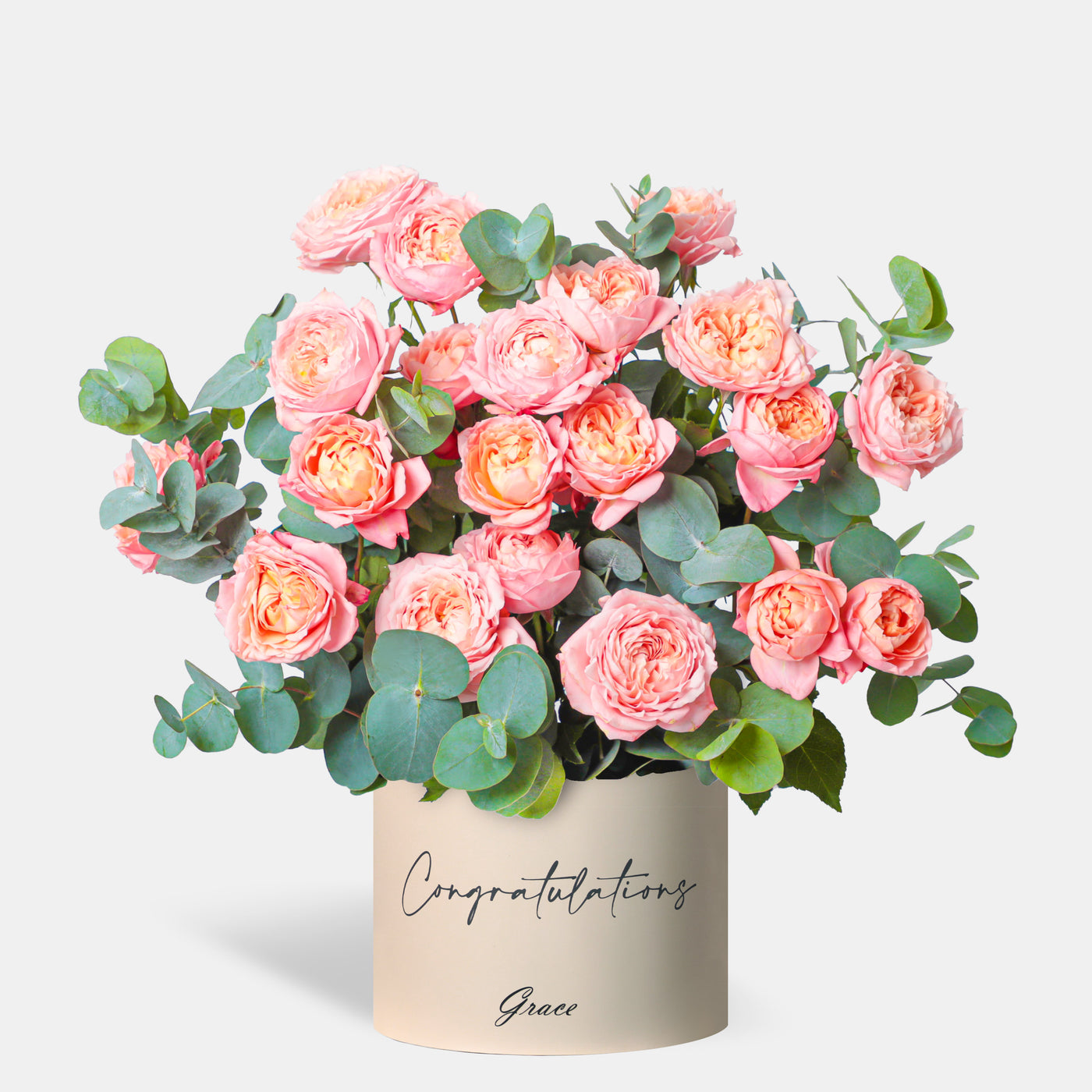 Congratulations Juliet Peach Spray Roses in Box