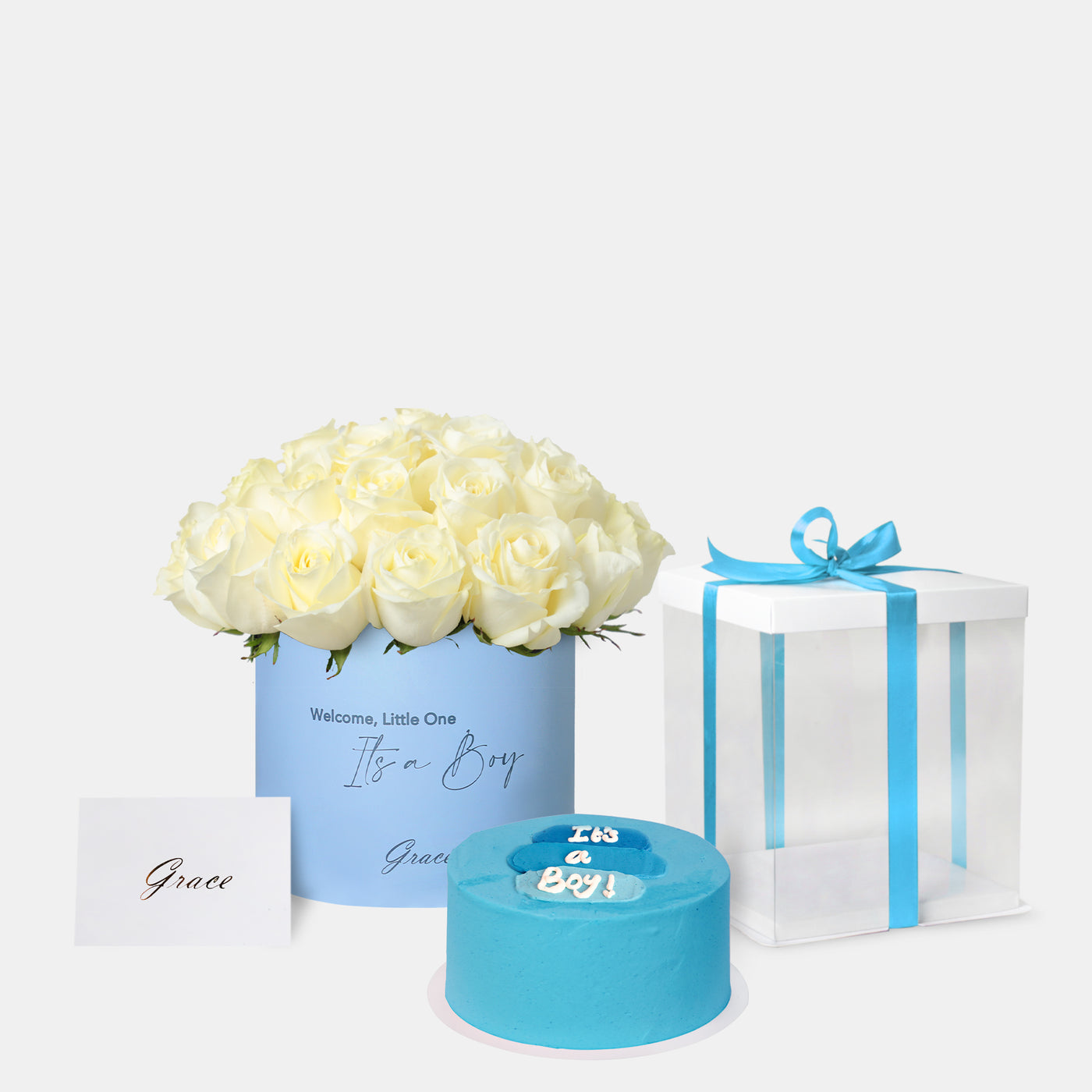 Baby Boy White Roses with Cake