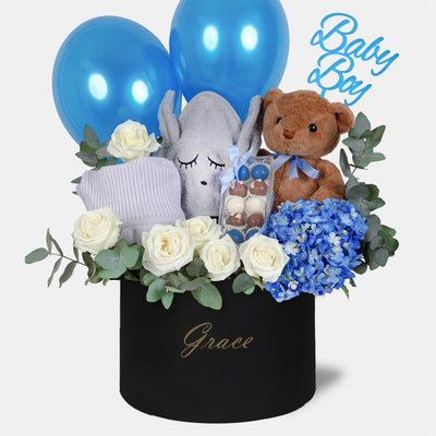 Baby Boy (Teddy Bear, Bunny towel, Blanket, NJD Truffles & Balloons)