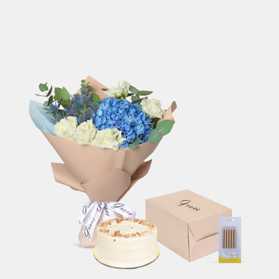 Blue Sky Bouquet with Birthday Cake