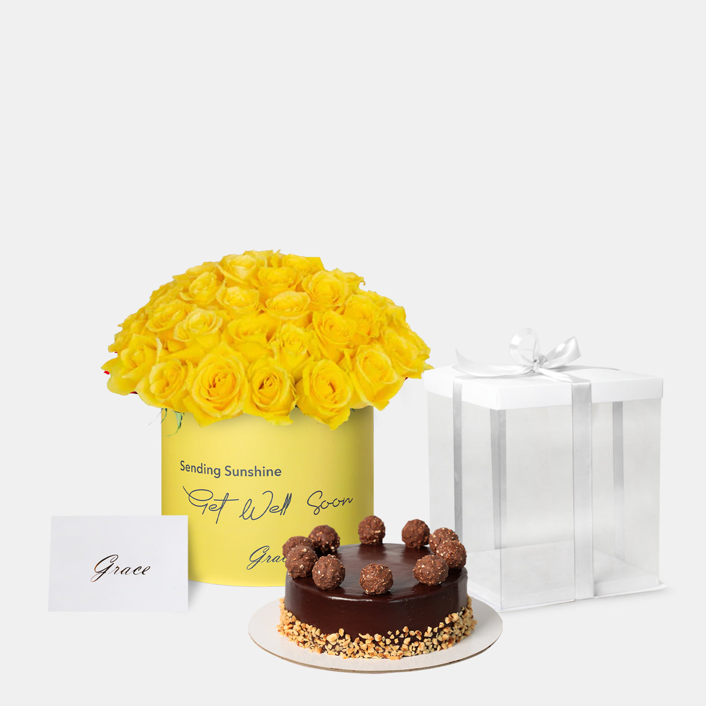 Get well soon Yellow Roses with Cake