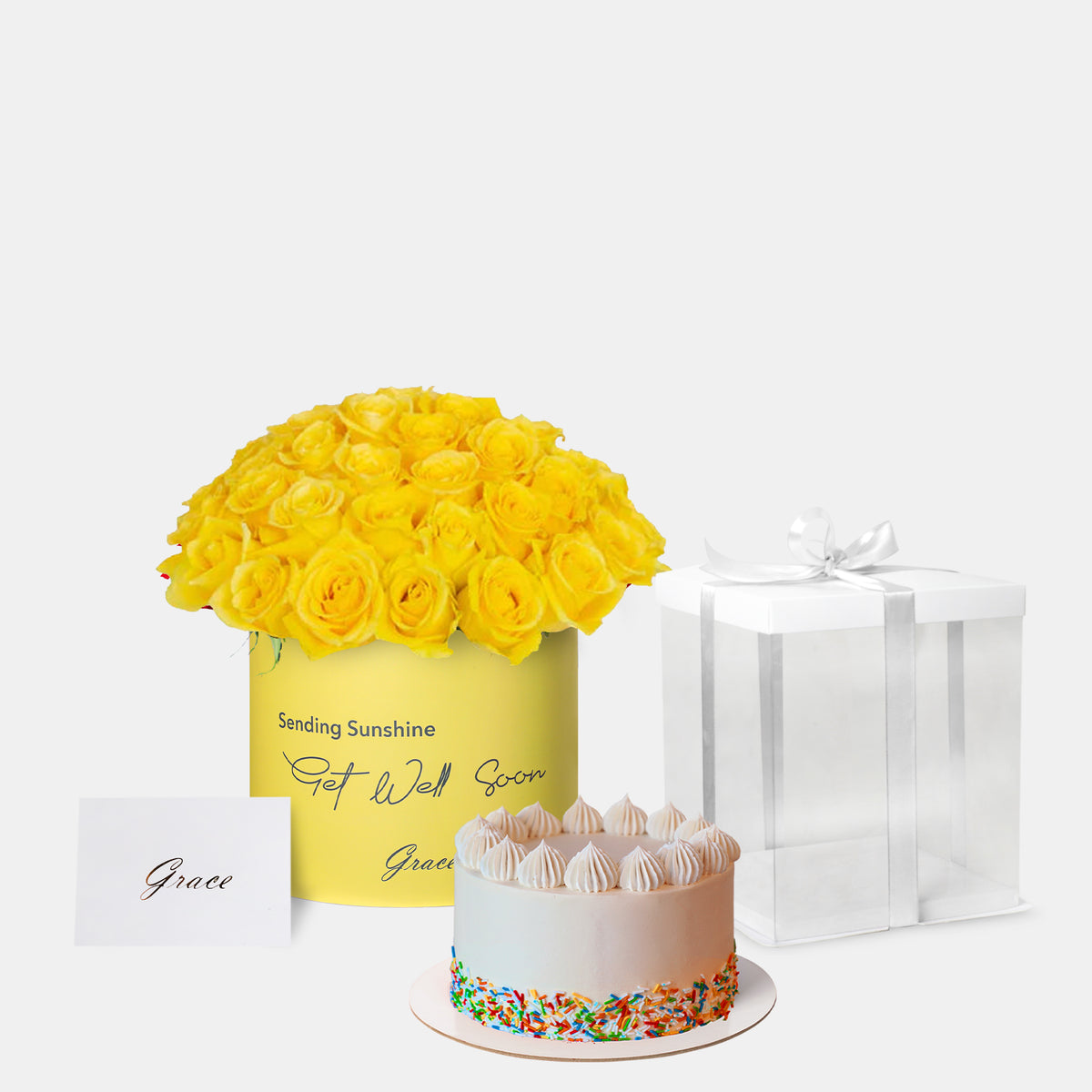 Get well soon Yellow Roses with Cake