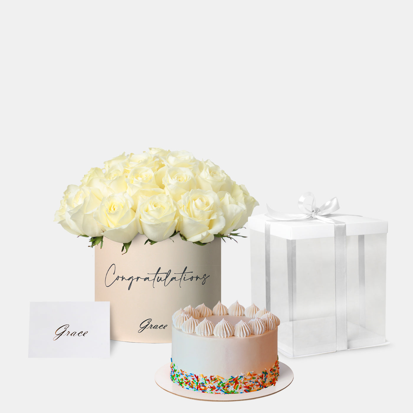 Well Done White Roses with Cake