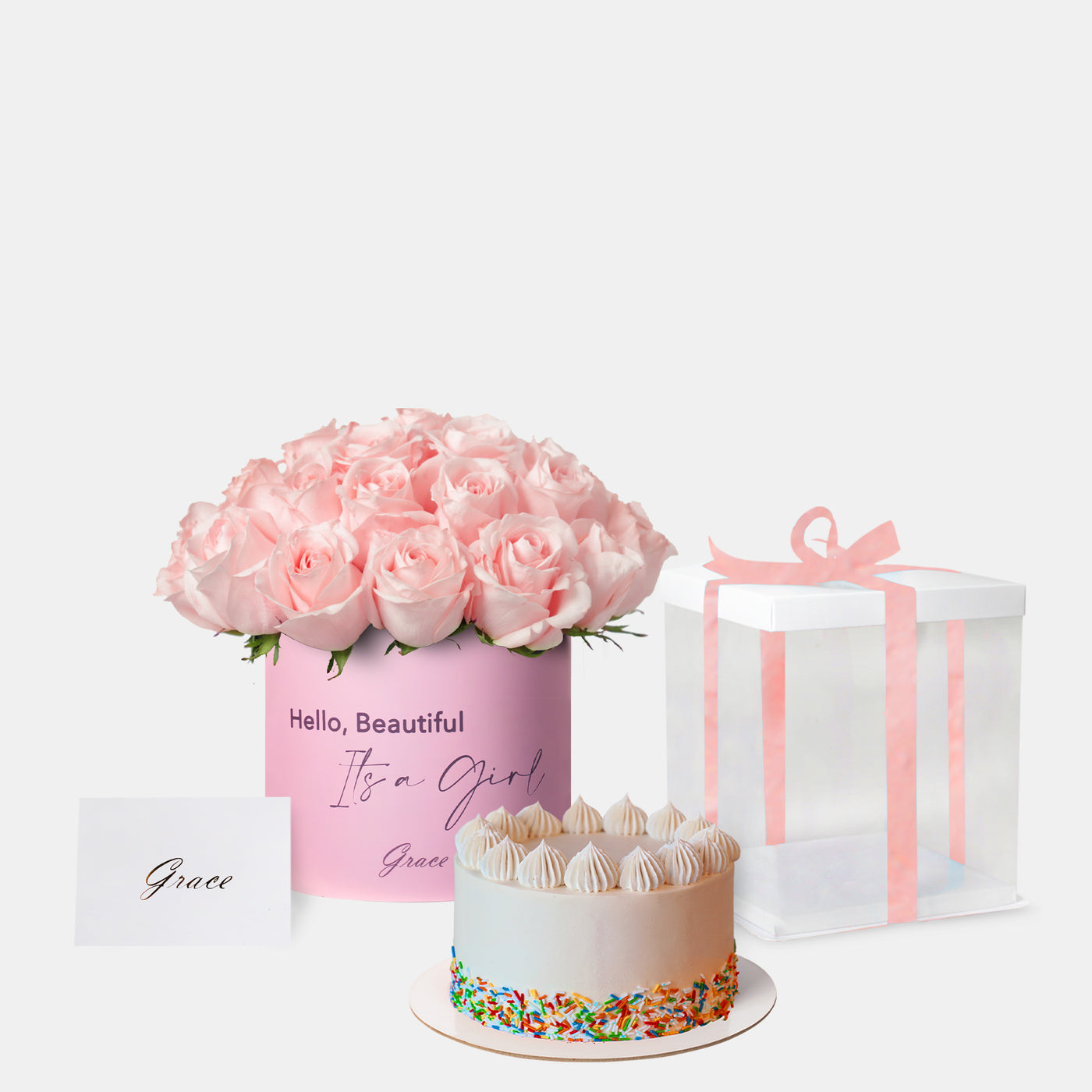 Baby Girl Pink Roses with Cake