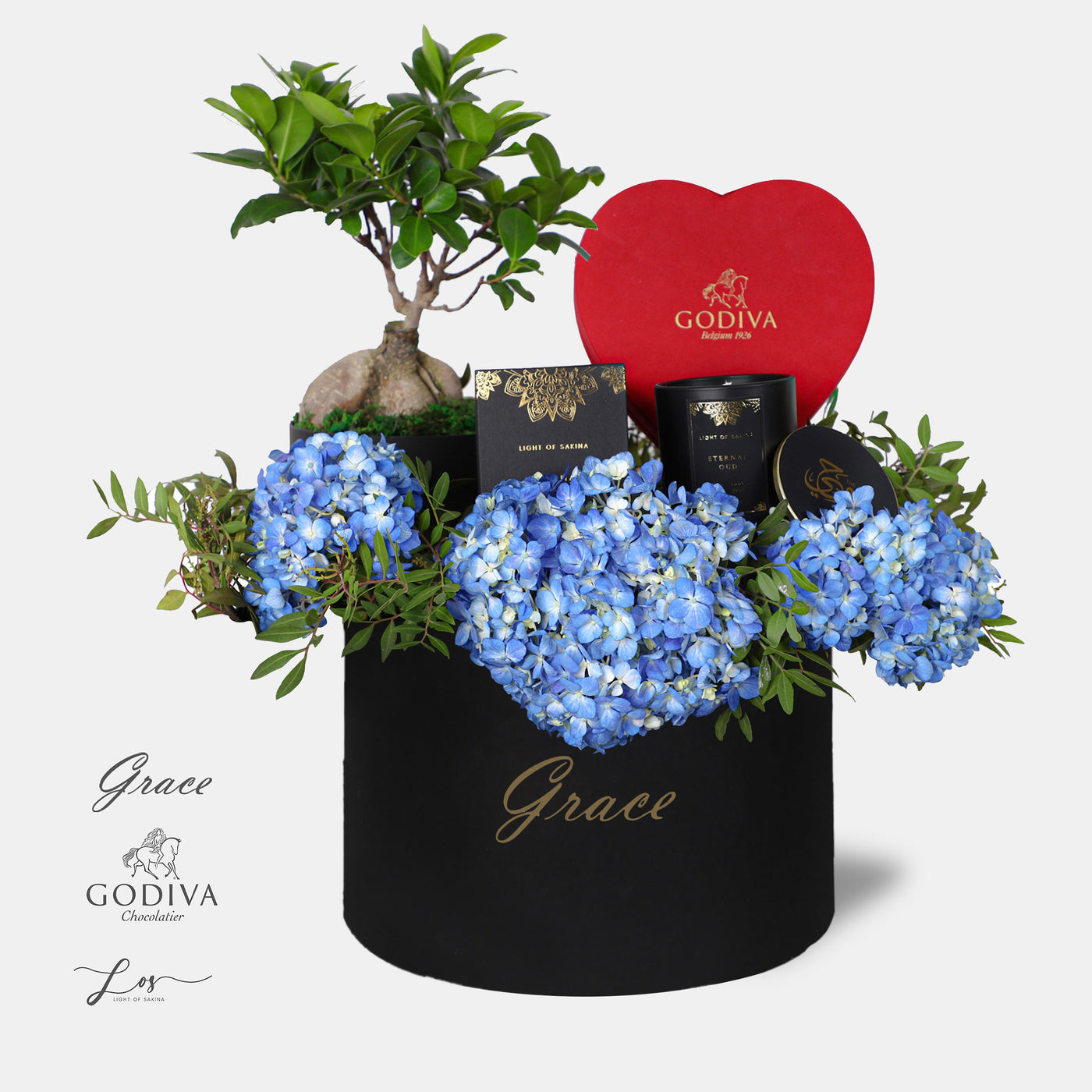 Ocean blue (Bonsai tree, Godiva Coeur & LOS Candle)