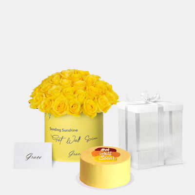 Get well soon Yellow Roses with Cake
