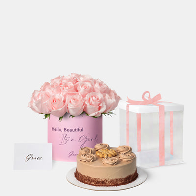 Baby Girl Pink Roses with Cake