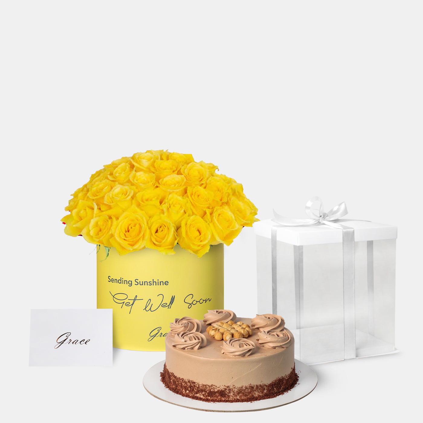 Get well soon Yellow Roses with Cake