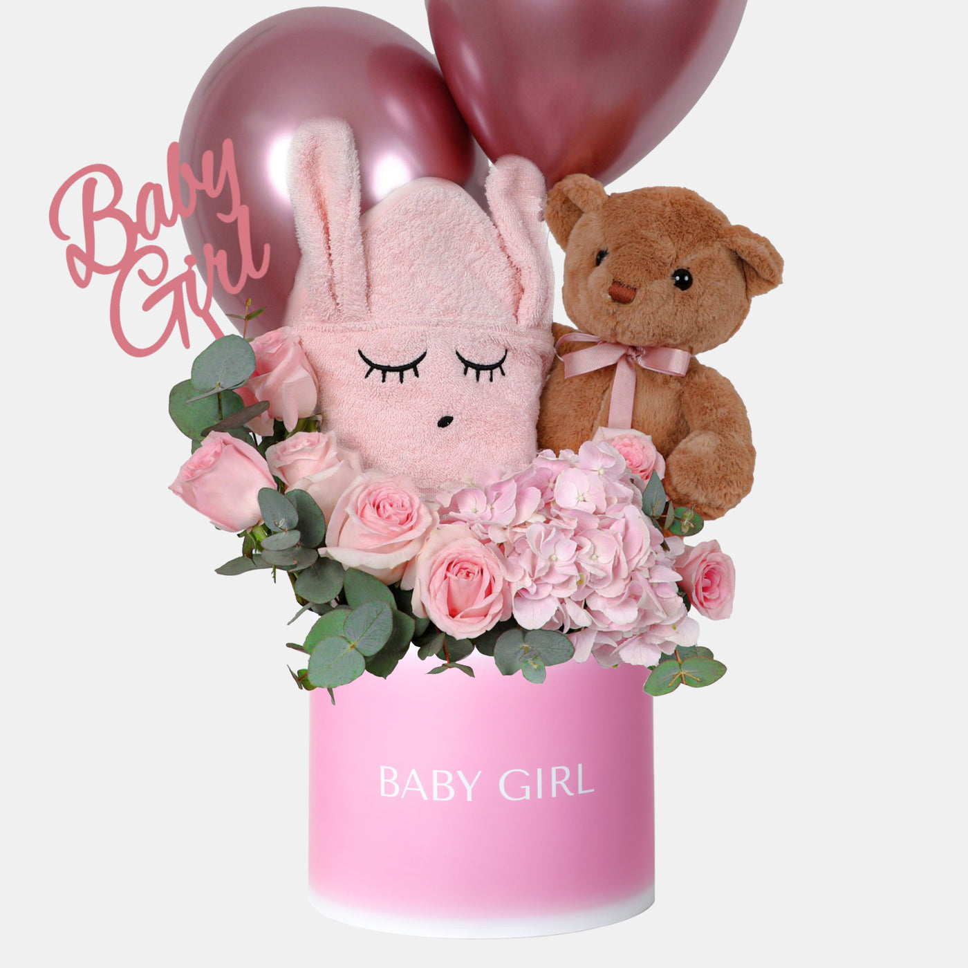 Baby Girl (Teddy Bear, Bunny Towel and Balloons)