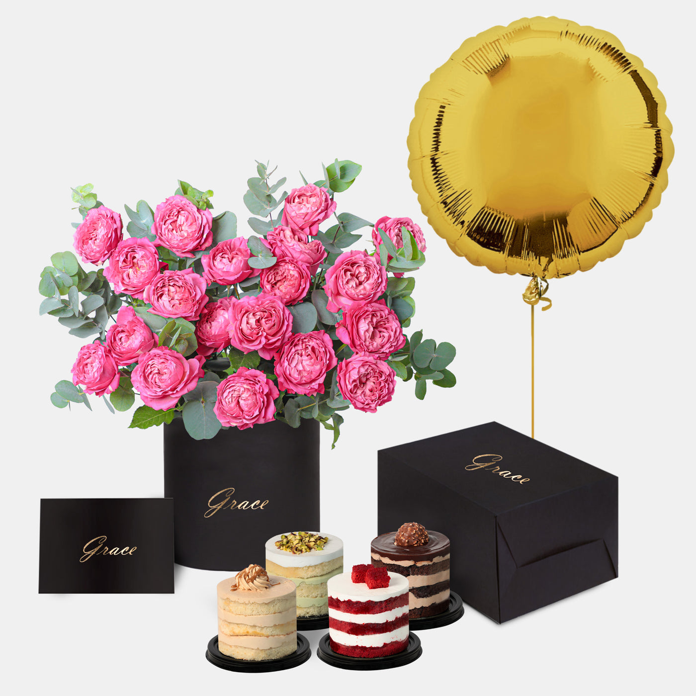 Julieta Spray Pink in Box with Mini Cake and Balloons