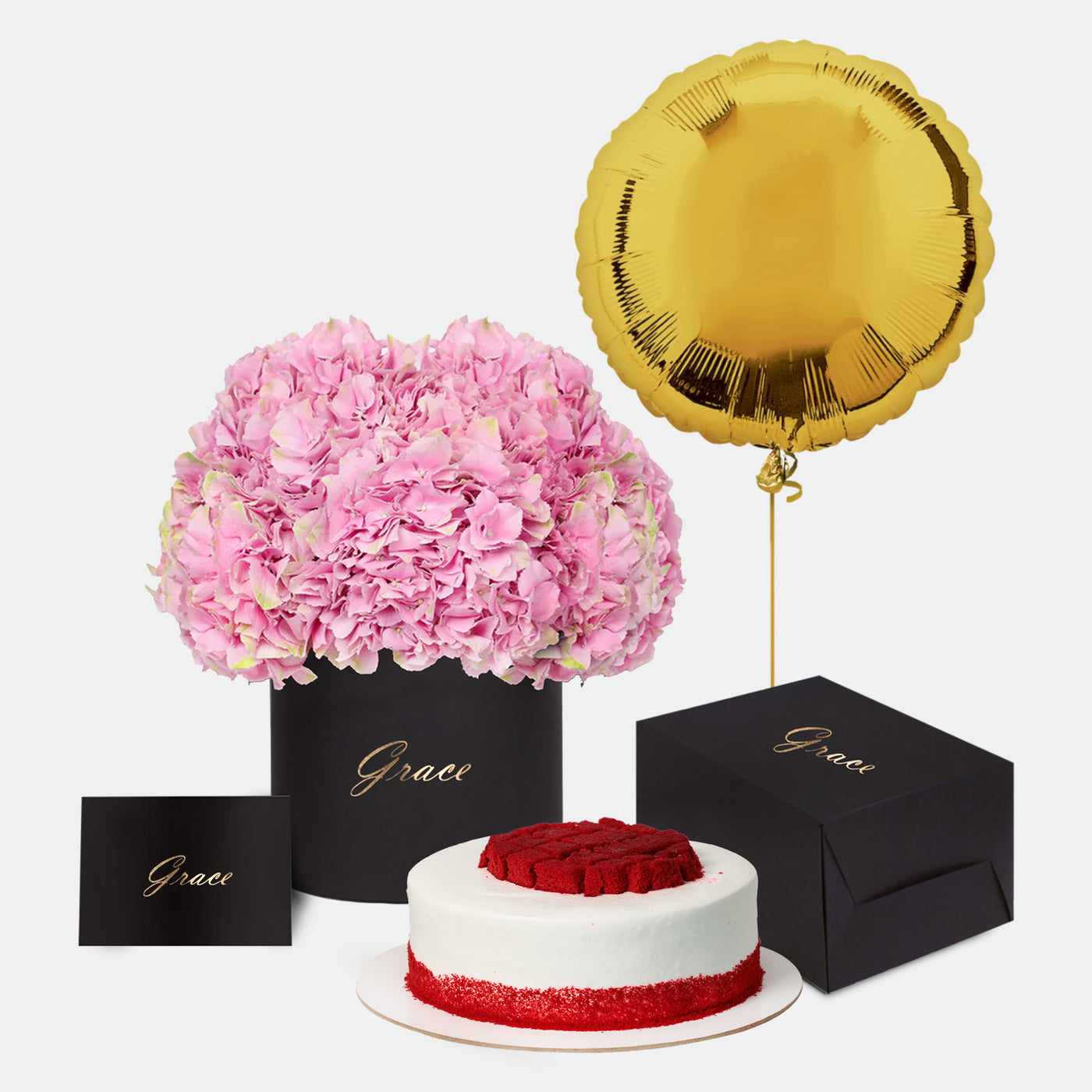 Pink Hydrangea in Box with Cake Bundle