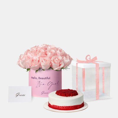 Baby Girl Pink Roses with Cake