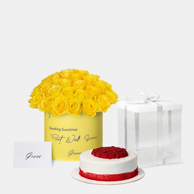 Get well soon Yellow Roses with Cake