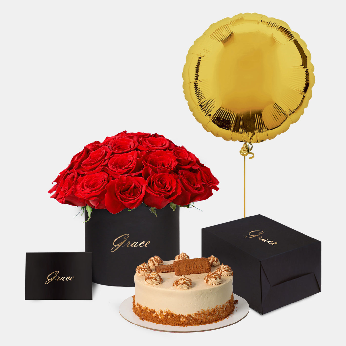 Red Roses in Box with Cake Bundle