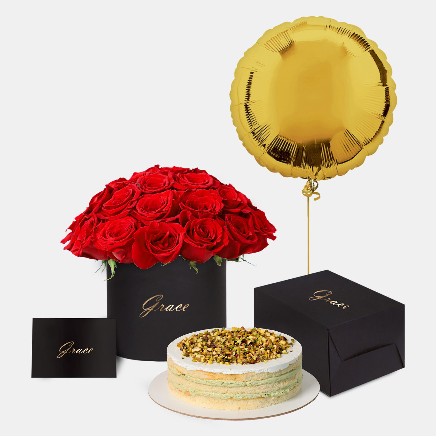 Red Roses in Box with Cake Bundle