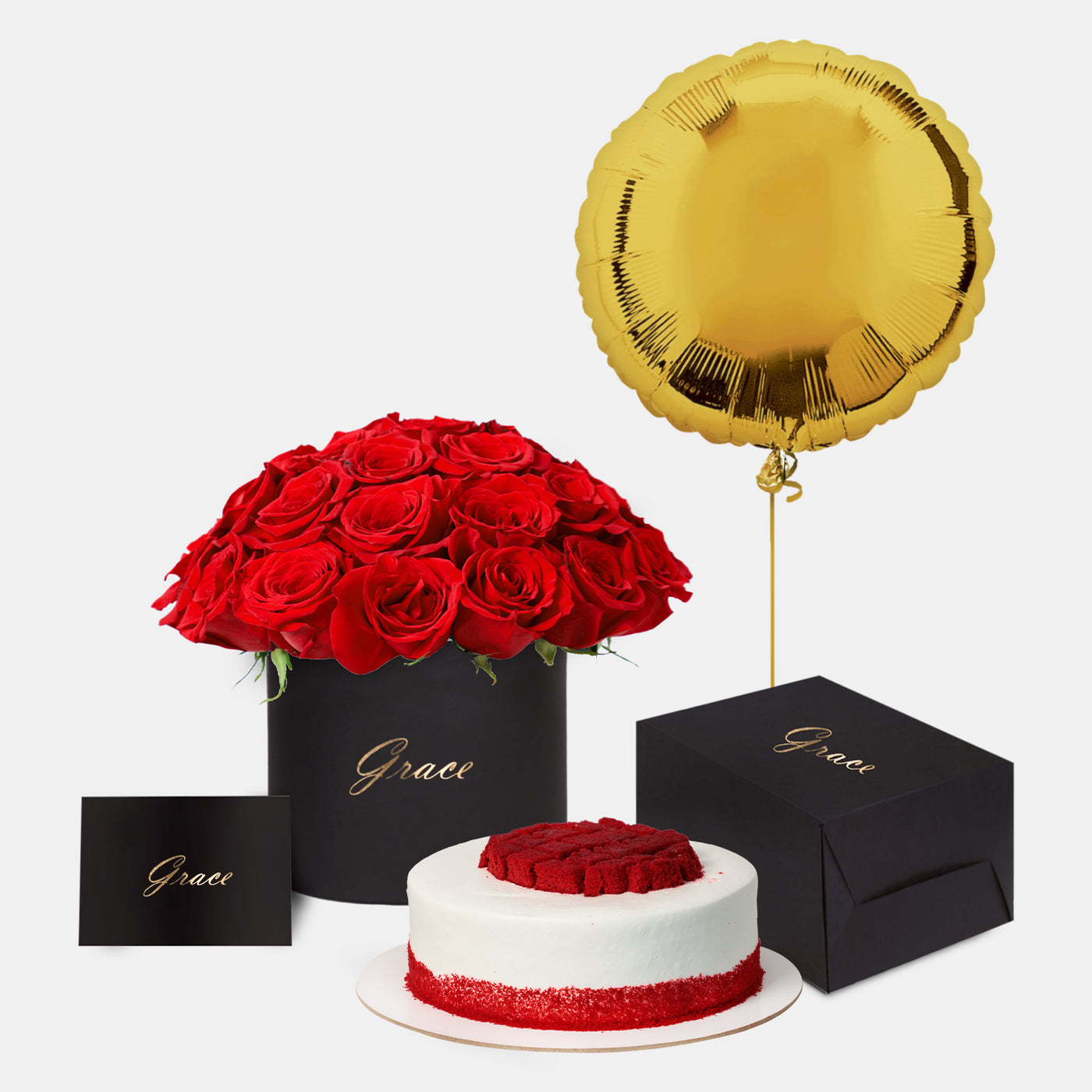 Red Roses in Box with Cake Bundle