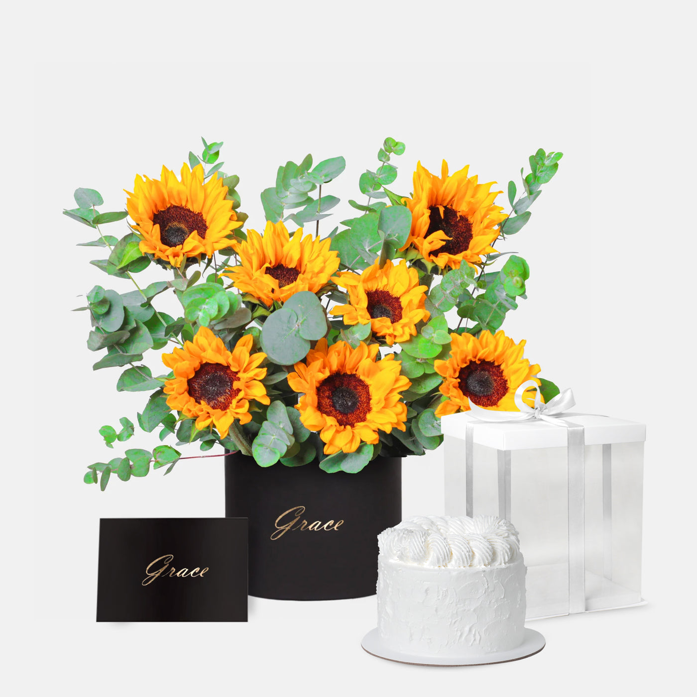 Sunflower in Box with Cake
