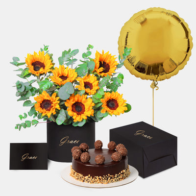 Sunflower in Box with Cake bundle