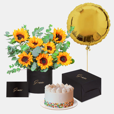 Sunflower in Box with Cake Bundle