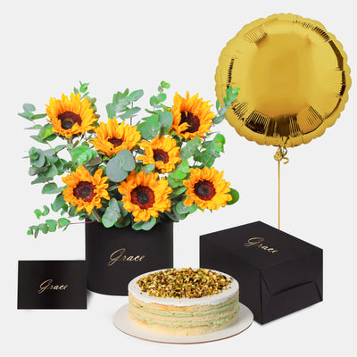 Sunflower in Box with Cake bundle