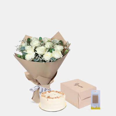 Blue Sky Bouquet with Birthday Cake