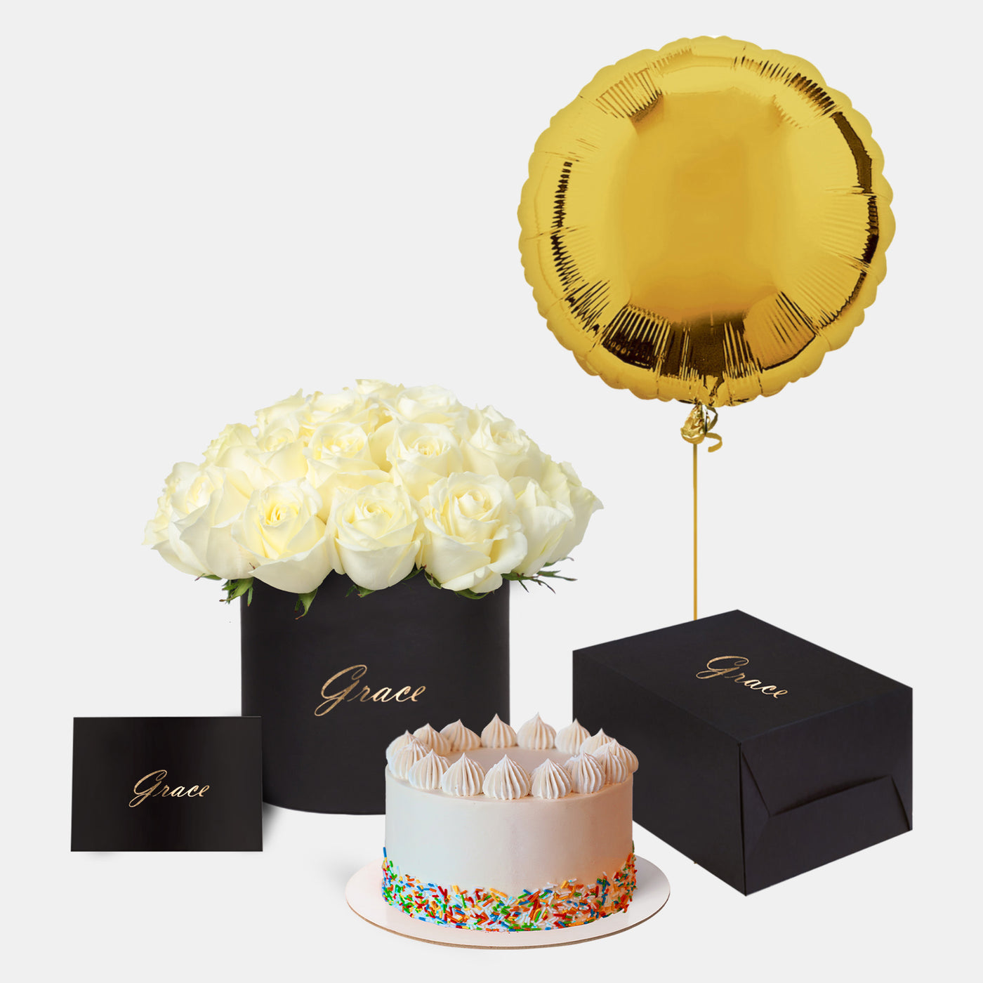 White Roses in Box with Cake Bundle