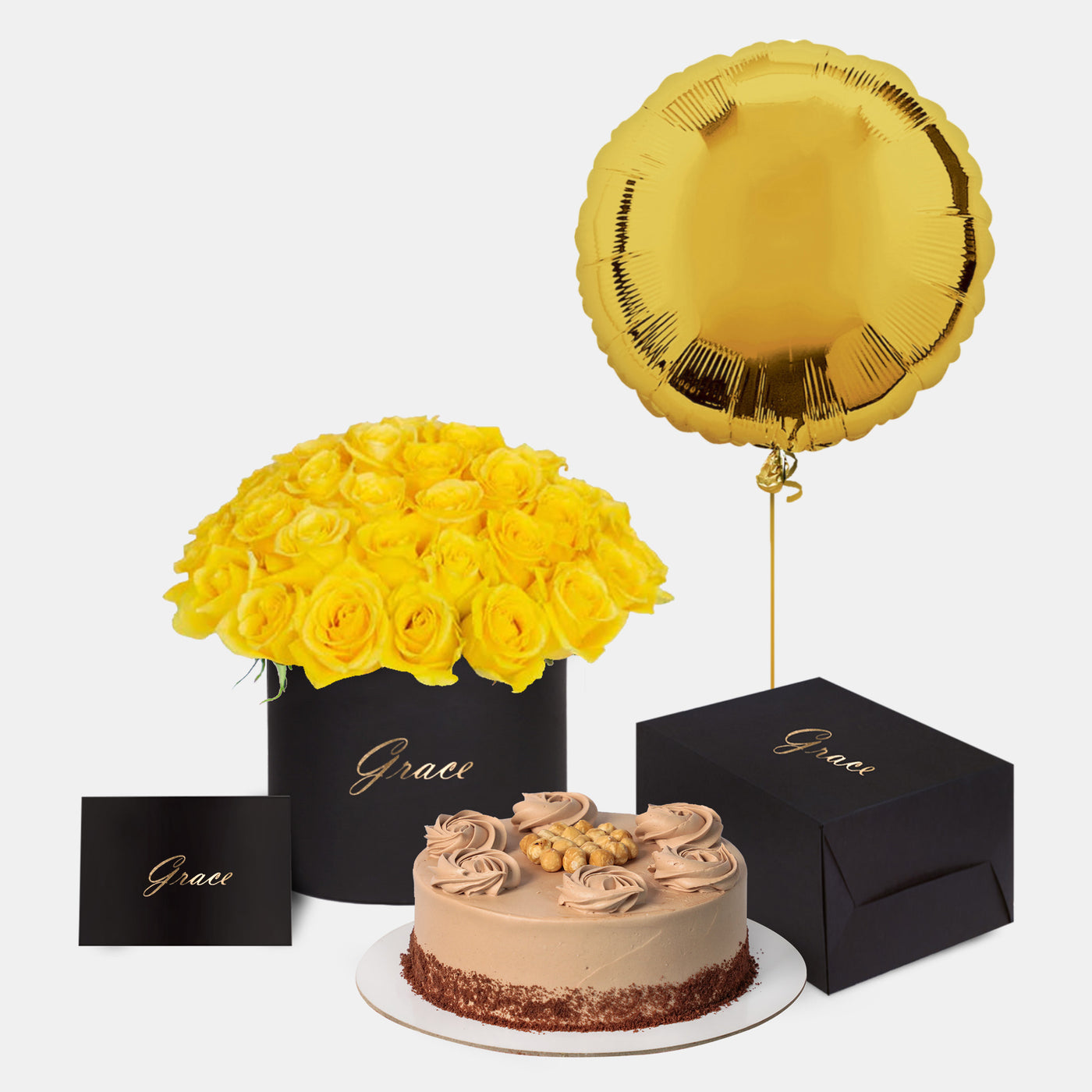 Yellow Roses in Box with Cake Bundle
