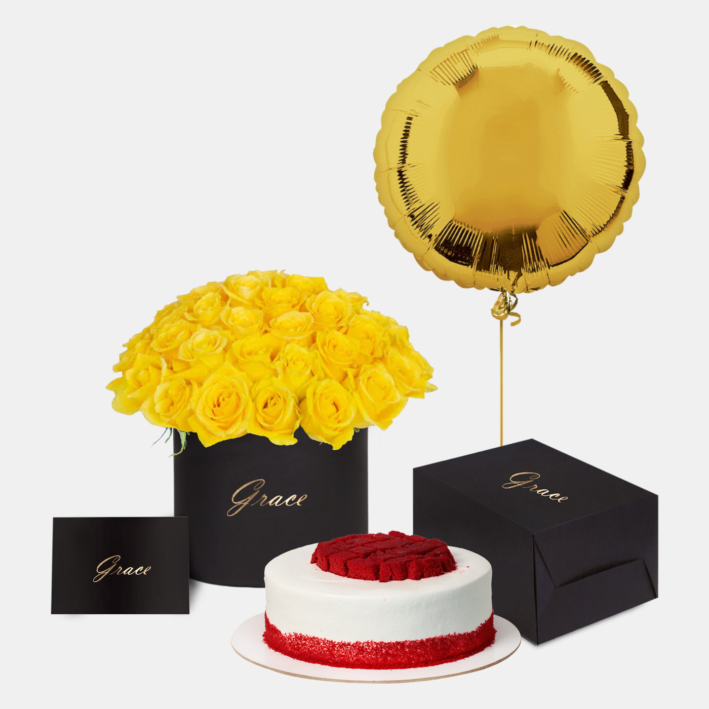 Yellow Roses in Box with Cake Bundle