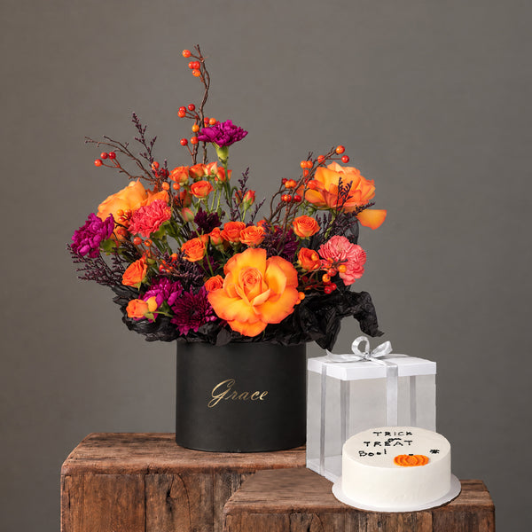 Bundle - Pumpkin with Treat or Trick Cake - Grace Flowers