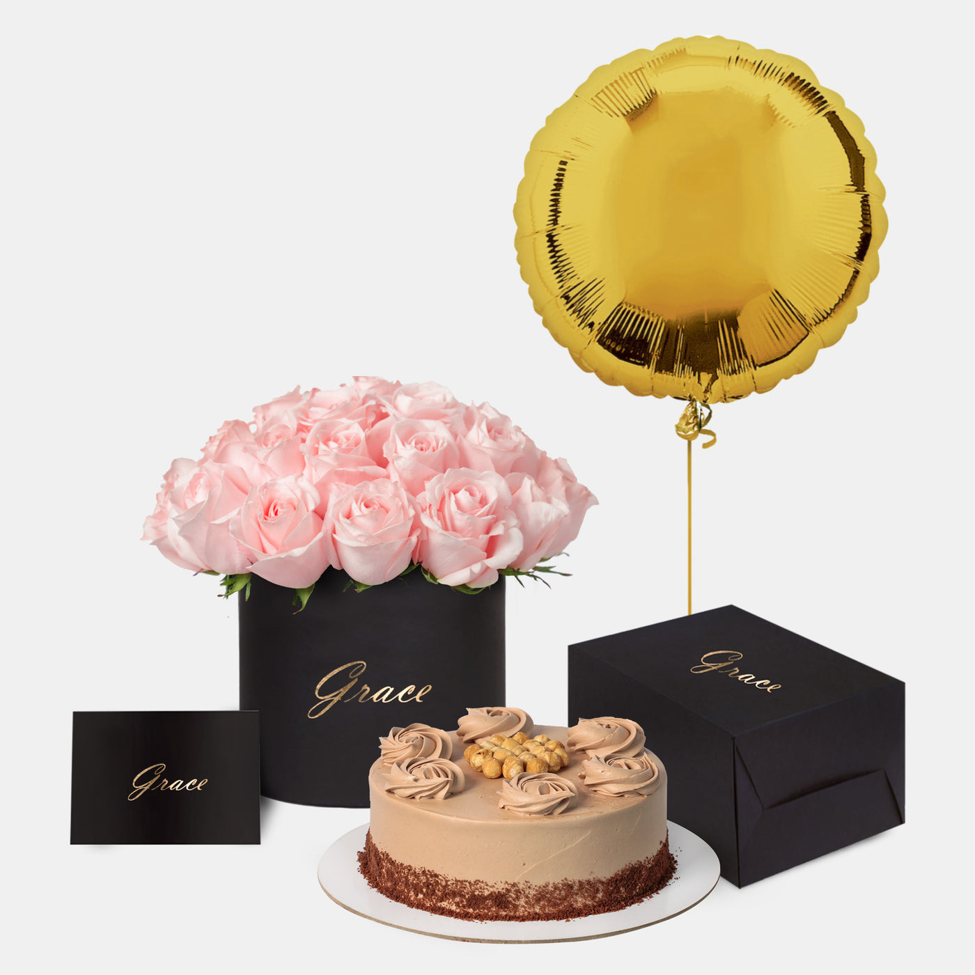 Pink Roses in Box with Cake Bundle