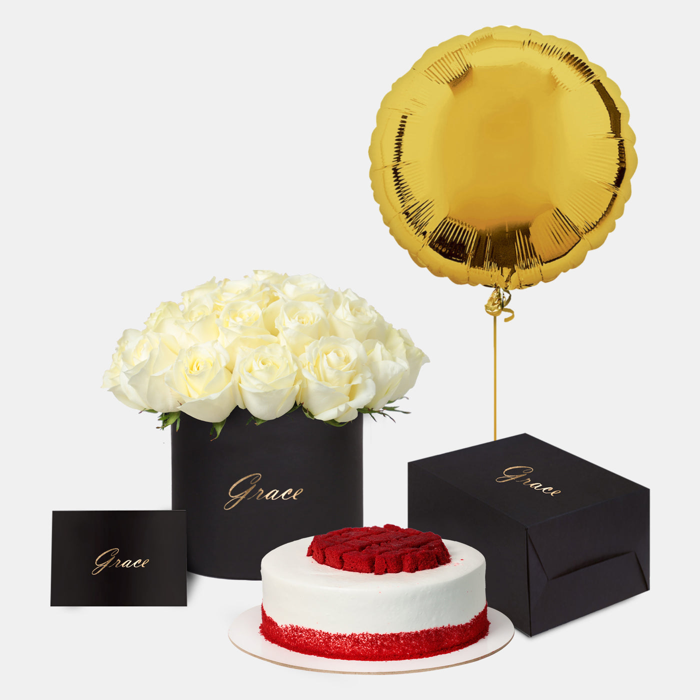 White Roses in Box with Cake Bundle