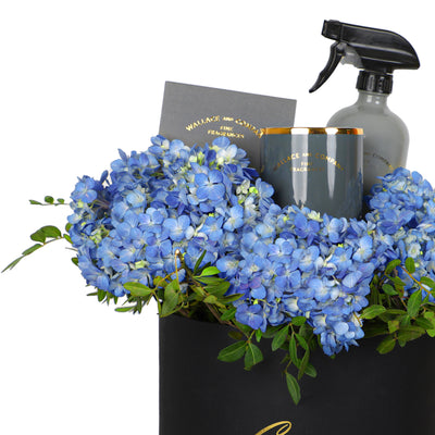 Ocean Blue Medium Hamper with Wallace & Co Candle & Room Spray-Oud Amber