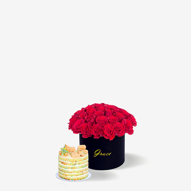 Roses in a Box with White Velvet Party Cake