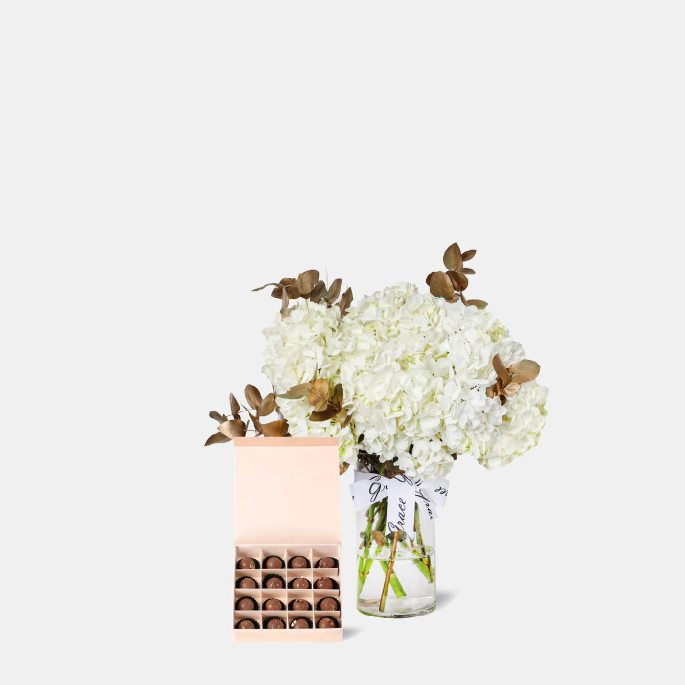 Hydrangea in a Vase with Chocolate Truffles